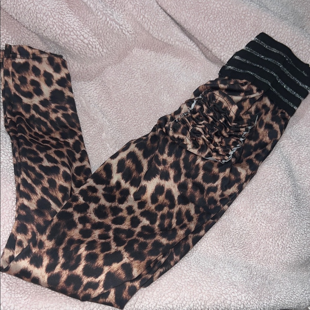 Leopard Print Leggings with Black Waistband